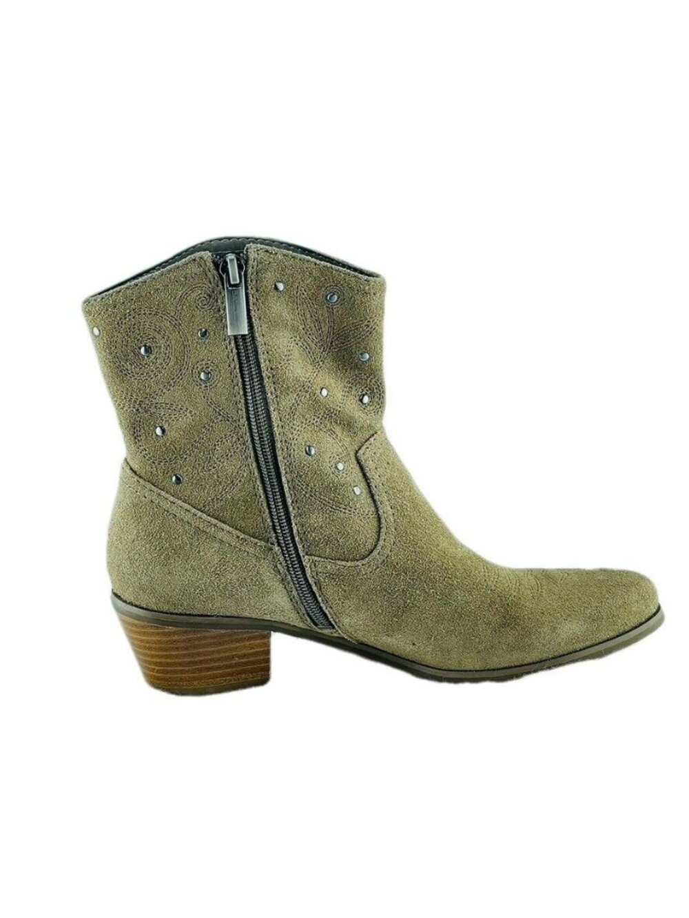BANDOLINO Boot Erissa Taupe Suede Leather Ankle Round Toe Low Stacked Heel Weste - Picture 11 of 11